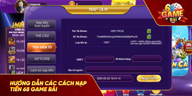 hướng dẫn nạp tiền 68 game bài